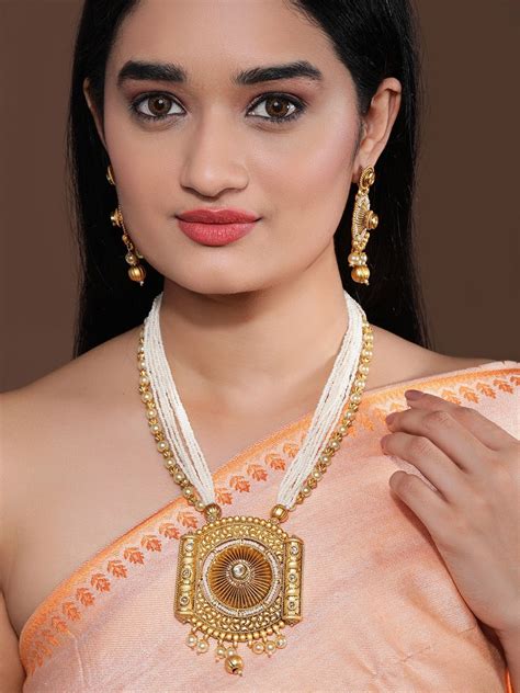 Beautiful Gold Plated Pearl Necklace Earring Set