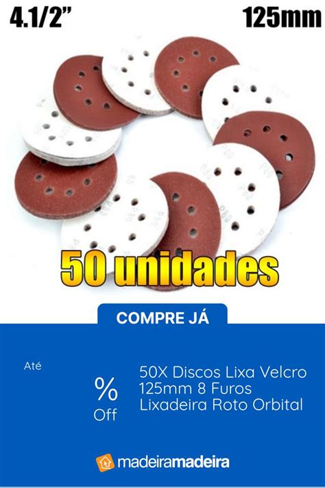 X Discos Lixa Velcro Mm Furos Lixadeira Roto Orbital