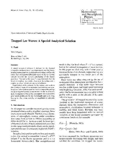 Pdf Trapped Lee Waves A Special Analytical Solution Vlasta Tutis