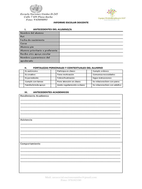 Informe Escolar Plantillas