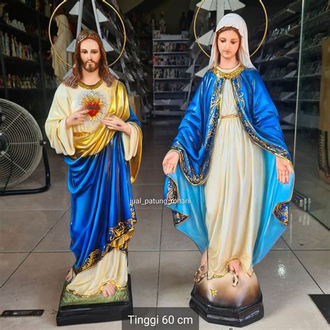 Patung Yesus Hati Kudus Atau Maria Tangan Terbuka 60 Cm Biru Lazada