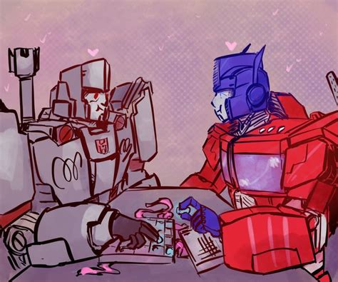 a drawing of two robots sitting at a table