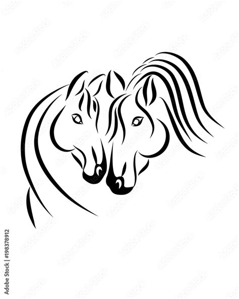 Horses in love line art, tribal. Freehand vector illustration. Horse heart. Stock Vector | Adobe ...