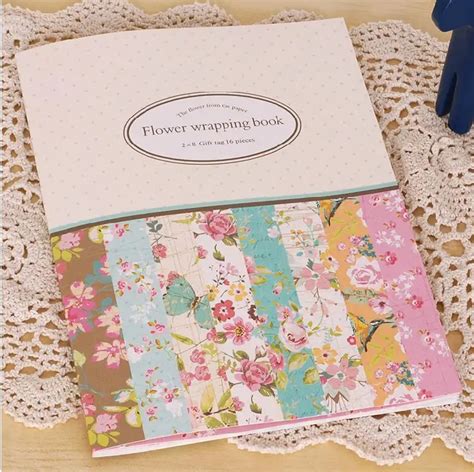 16 Sheets Of Mini Gift Pattern Wrapping Paper Book 8 Designs Flower