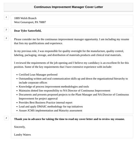 Continuous Improvement Manager Cover Letter Velvet Jobs