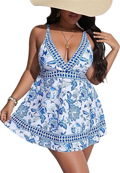 Amazon Wdirara Women S Plus Size Floral Print V Neck Bikini