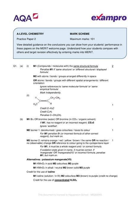 Aqa A Level Chemistry Specimen Paper Mark Scheme Organic And Hot Sex Picture