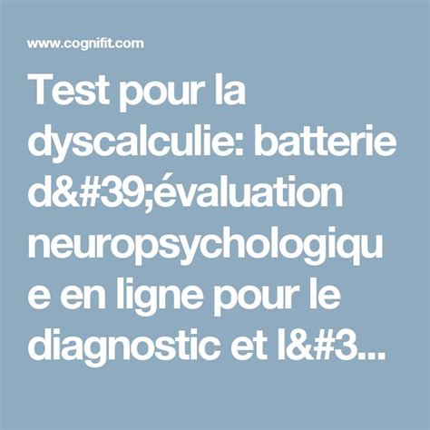 Test Pour La Dyscalculie Batterie D Valuation Neuropsychologique En