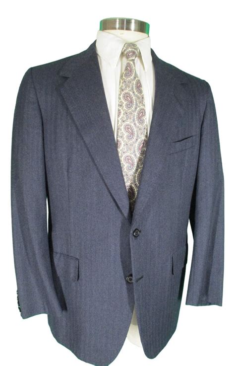 Oxxford Clothes Mens Blue Herringbone 2 Btn S100s Spo Gem