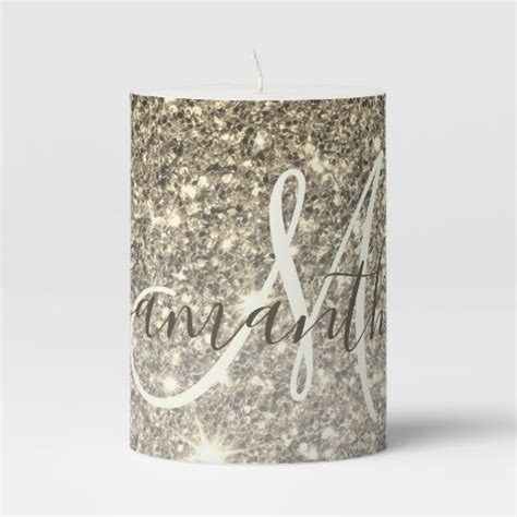 Modern Gold Glitter Sparkles Personalized Name Pillar Candle Zazzle