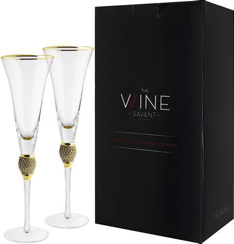 The Wine Savant Diamond Champagne Flutes Set Of 2 Glasses Dimond Rhinestone Ebay