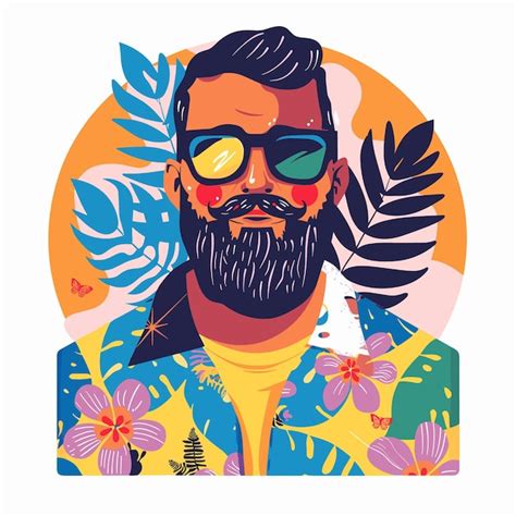 Hombre Hipster Con Barba Y Gafas De Sol Ilustraci N Vectorial En Estilo