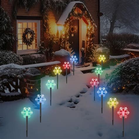 Vihose Pcs Christmas Solar Snowflakes Pathway Lights Outdoor Solar