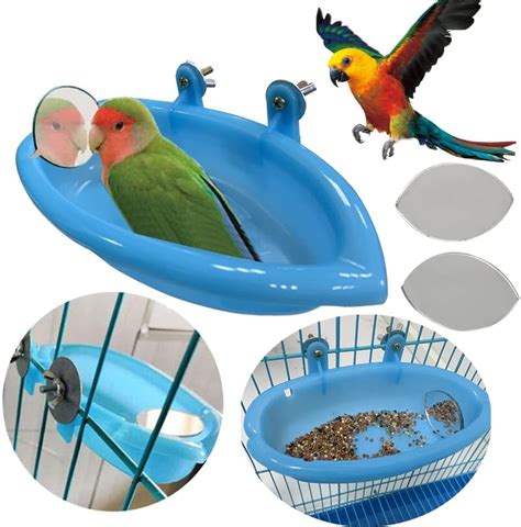 Bird Bath For Cage Birdbath Tub Bowl Basin With Double Sided Mirror