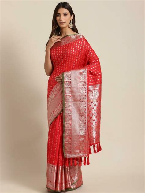 Buy Vastranand Women Red Silk Blend Woven Design Saree Online At Best