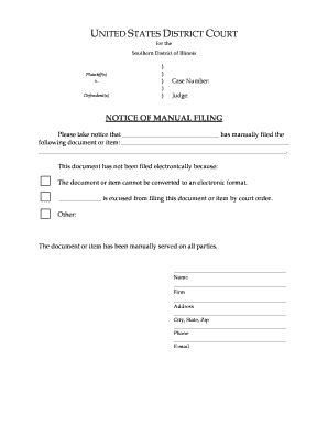 Fillable Online Ilsd Uscourts Notice Of Manual Filing Southern