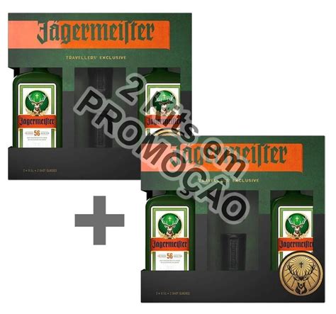 2 Kits Licor Jagermeister 2 Garrafas De 500ml Com 2 Copos Licor