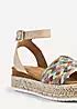 Linzi Raya Nude Faux Leather Flatform Sandals With Multi Coloured Plaited Front Strap Kaleidoscope