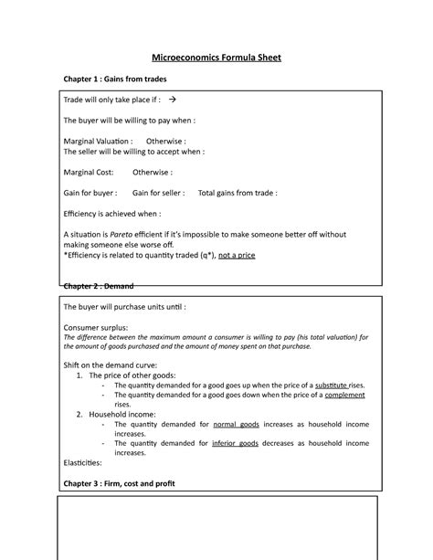 Microeconomics Formula Sheet Final Microeconomics Formula Sheet