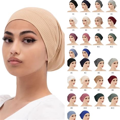 New Ribbed Hijab Band Soft Modal Muslim Turban Hat Inner Hijab Caps