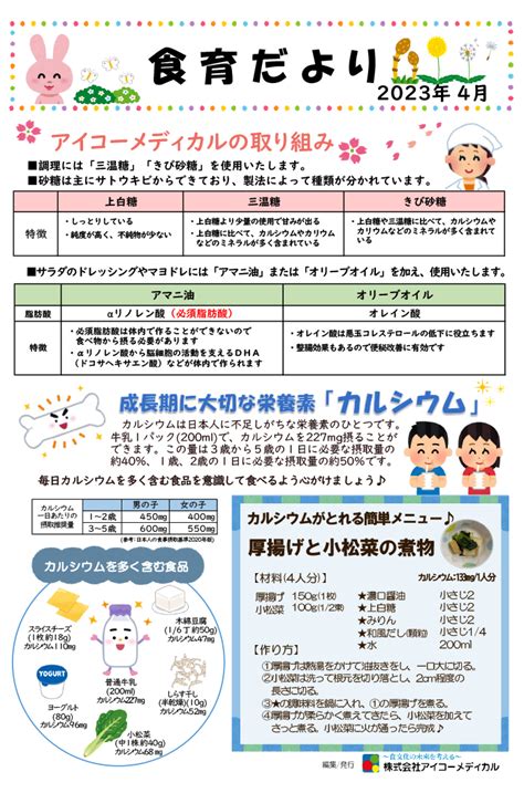 2023年4月の食育だより 学校法人 奥野木学園 大町不二幼稚園