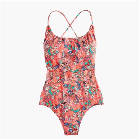 J Crew Synthetic Playa Printed Rockaway Ruched One Piece Swimsuit Lyst