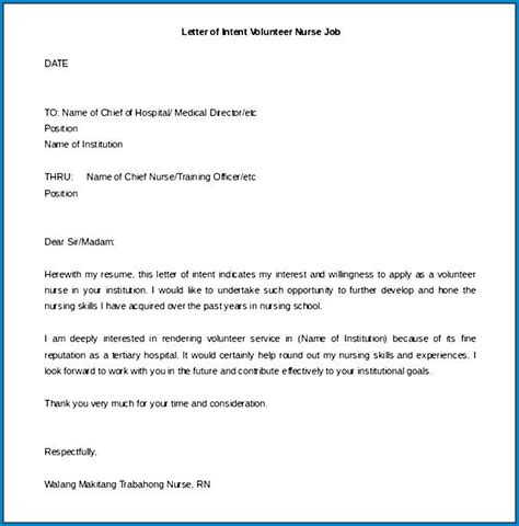 √ Free Printable Nursing Letter Of Intent Template