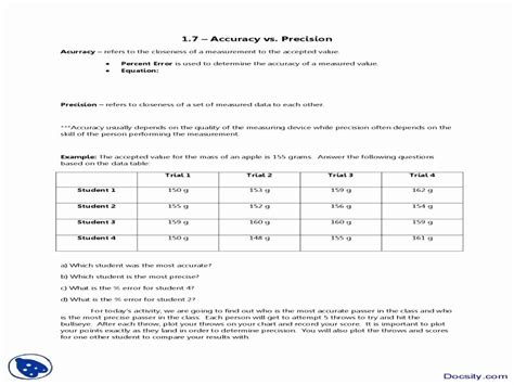 Accuracy And Precision Worksheet