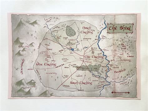 Map Of The Shire Illustrated Map Of Middle Earth Lord Of Etsy Uk