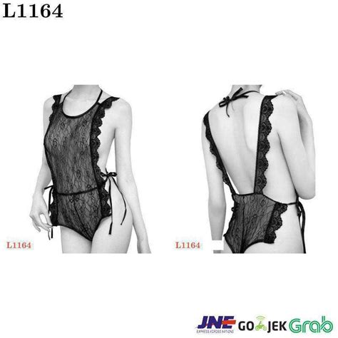 Jual L Lingerie Teddy Halterneck Hitam Transparan Tali Ikat