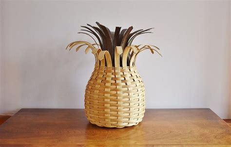 Woven Flat Reed Pineapple Basket Large Wicker Rattan Etsy Large