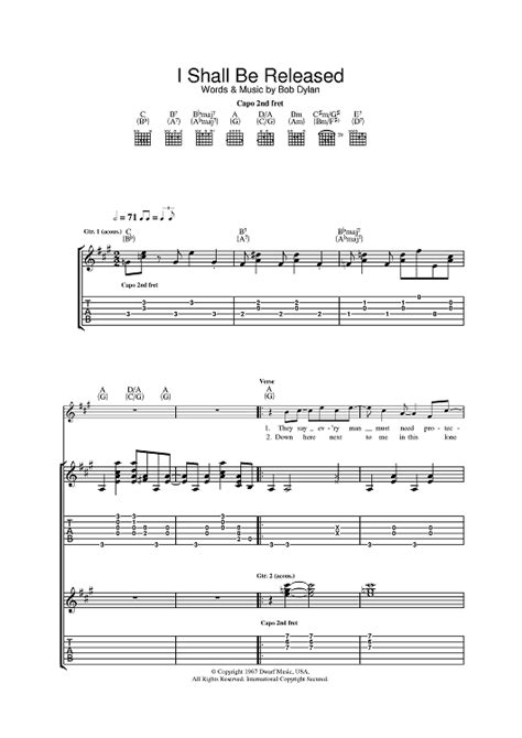 I Shall Be Released" Sheet Music by Bob Dylan for Guitar Tab - Sheet ...