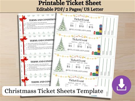 Christmas Ticket Printable Sheet Editable Template Diy Ticket