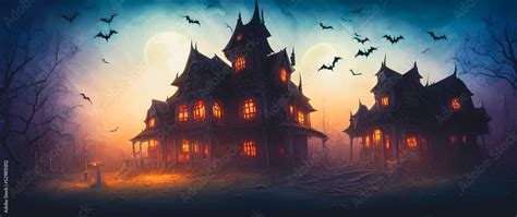 Artistic concept painting of a haunted house, background illustration ...