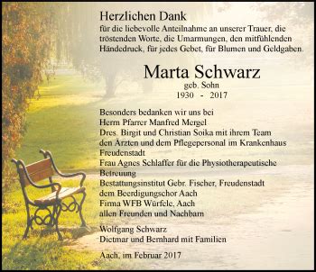 Traueranzeigen von Marta Schwarz Schwarzwälder Bote Trauer