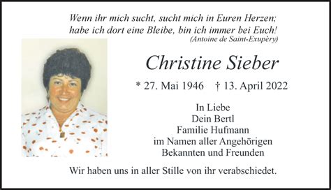 Traueranzeigen Von Christine Sieber Augsburger Allgemeine Zeitung