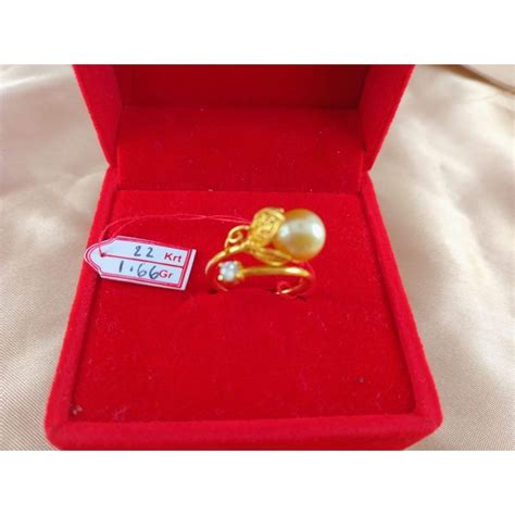 Jual Cincin Emas Asli 22k Kadar Emas 91 6 Mutiara Air Laut Asli Lombok