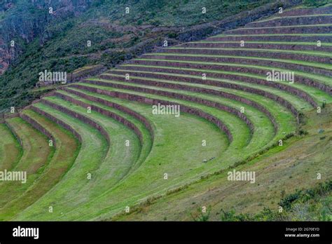 Inca Agricultural Terraces In Pisac Sacred Valley Peru Stock Photo