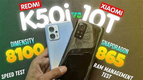 Redmi K50i 🆚 Mi 10t Speed Test⚡ff And Bgmi D8100 Vs Snpd865 Ram