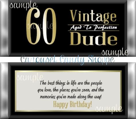 Vintage Dude 60th Birthday Candy Wrappers Printable Diy