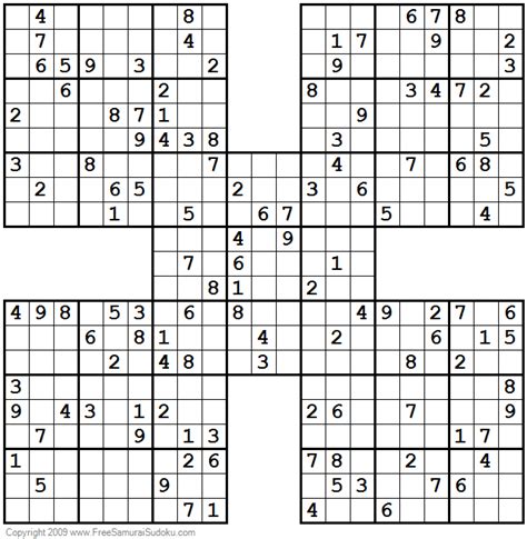 Free Printable Hard Samurai Sudoku Puzzles