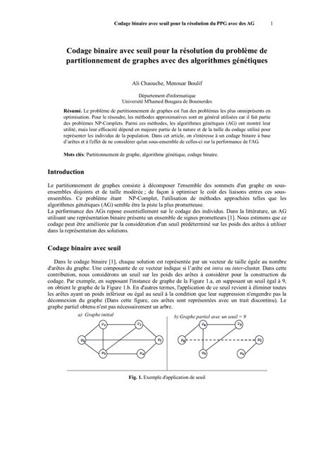 Pdf Codage Binaire Avec Seuil Pour La R Solution Du Probl Me De