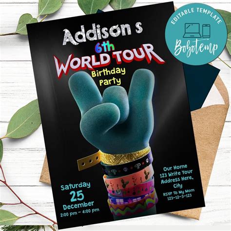 Trolls World Tour Birthday Invitation Printable For Boy Diy