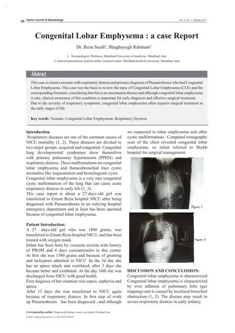 Pdf Congenital Lobar Emphysema A Case Reportijn Mums Ac Ir Article