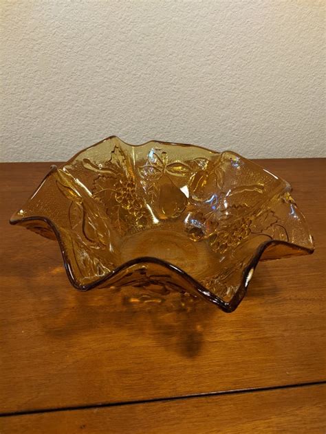 Vintage Amber Glass Fruit Bowl Etsy