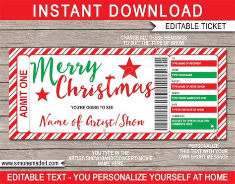 Printable Christmas Concert Ticket Template T Voucher Certificate Surprise Concert Show