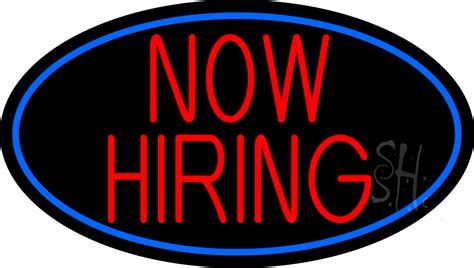 Now Hiring Red Oval With Blue Border Neon Signhiring Neon Signs Every