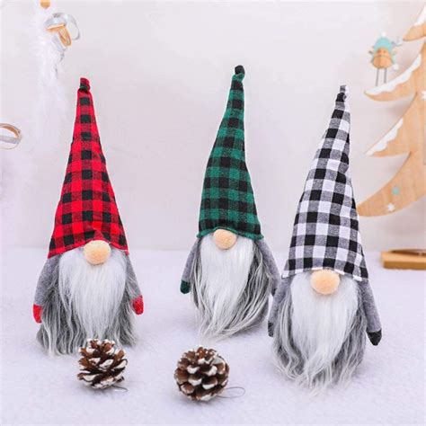 Multicolored Buffalo Plaid Gnome Winter Decor Set