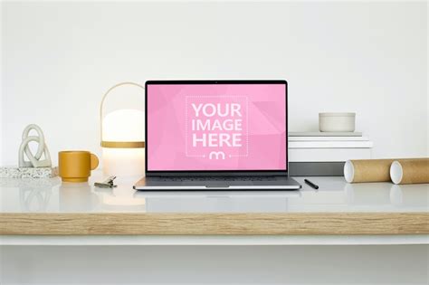 Macbook On Decorated Desk Photoshop Mockup Mediamodifier