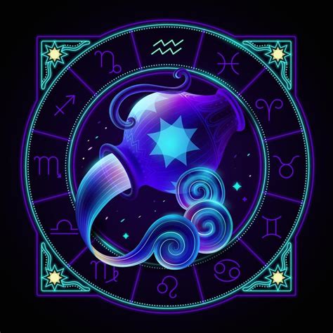 Aquarius Zodiac Sign Represented By A Large Jar Pouring Water Neon